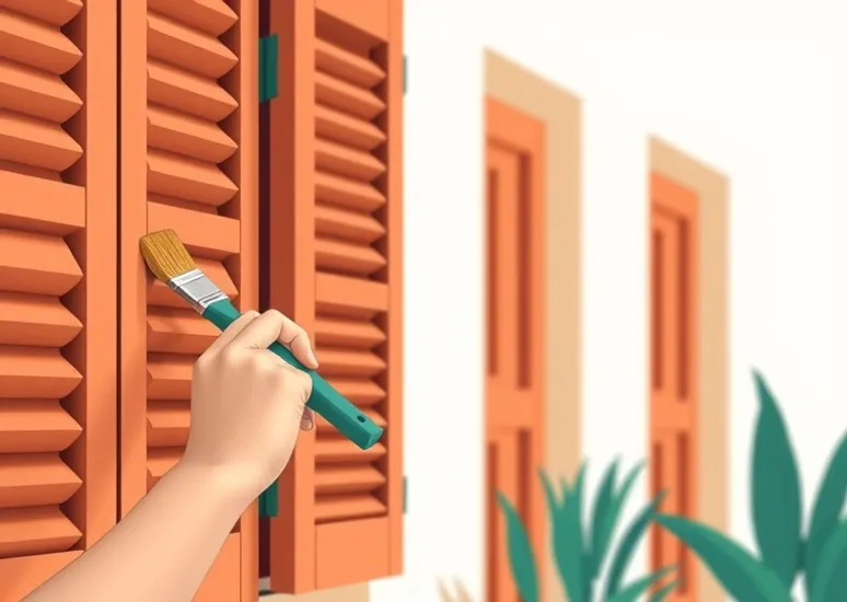 Mise en peinture au pinceau de volets et d'encadrements en bois