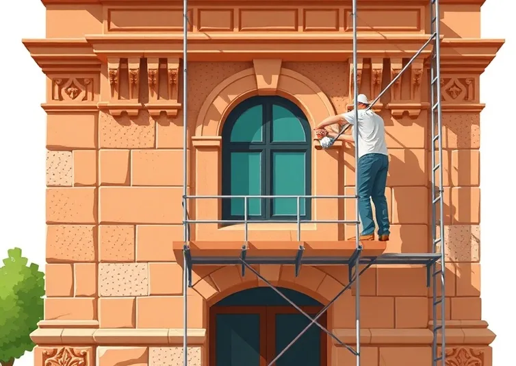 Ravalement de façade en pierre, nettoyage et application d'enduit