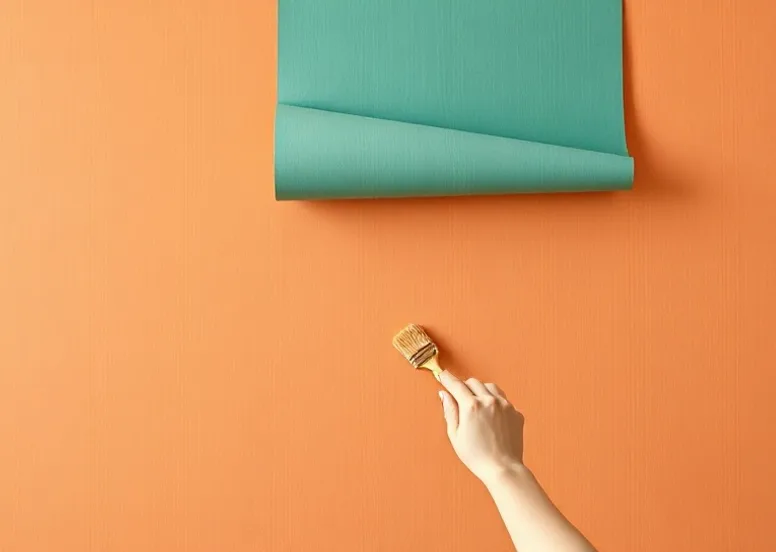 Pose de papier peint, rouleau et brosse à maroufler